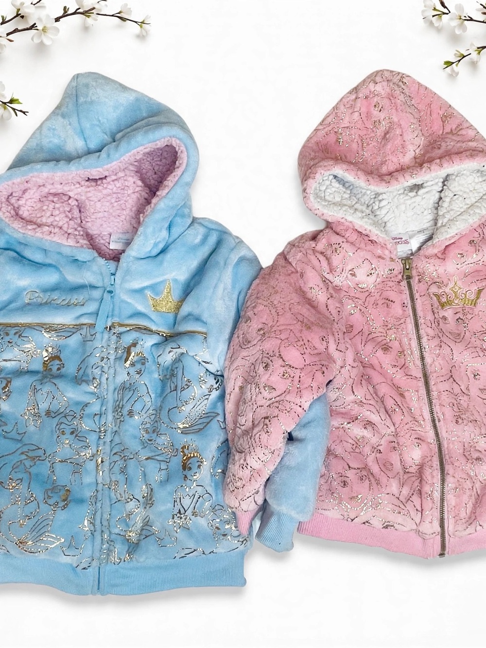 Disney Girls' Hooded Zip Sweatshirts - Blue & Pink with Gold Accents